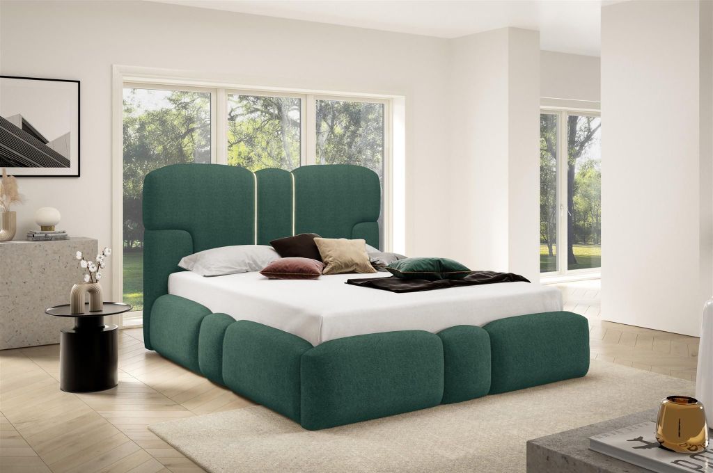 Polsterbett Schlafzimmerbett JORDAN 140x200cm Komplettset in Stoff Doha Meeresgrün