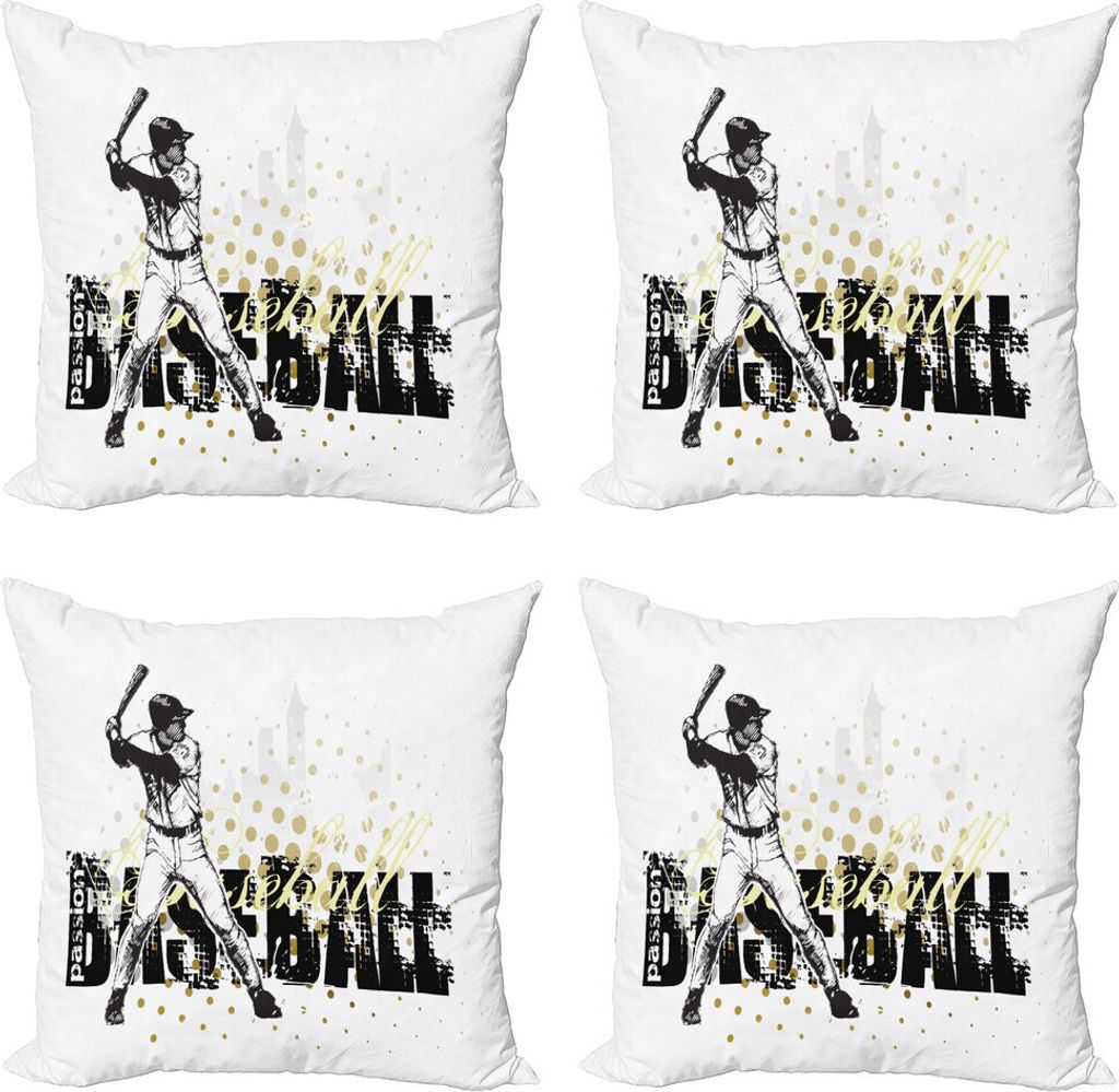 ABAKUHAUS Baseball Kissenbezug Set (4 Stück), Baseball Grunge Batting, Moderner Doppelseitiger Digitaldruck, 60 cm x 60 cm, Schwarz Gelb Weiß
