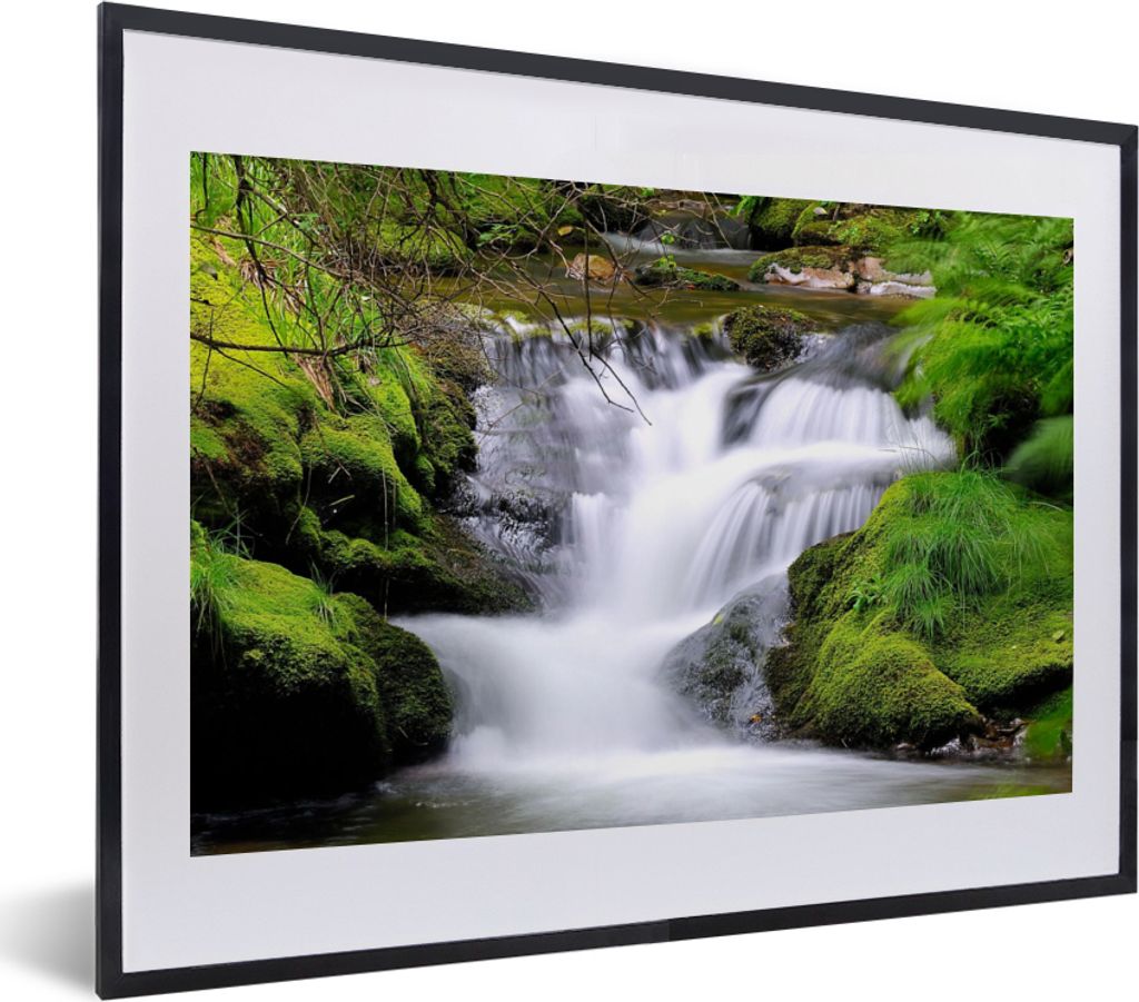 MuchoWow Gerahmtes Poster Wasser - Natur - Wasserfall 40x30 cm - Poster mit Schwarzem Bilderrahmen Wandposter Rahmen Foto Bilder - Bilderrahmen -...