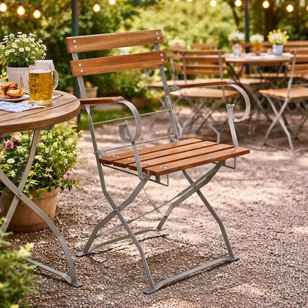 Biergarten Klappstuhl Klappsessel Gartenstuhl Armlehne Akazienholz 53,5x47x84cm