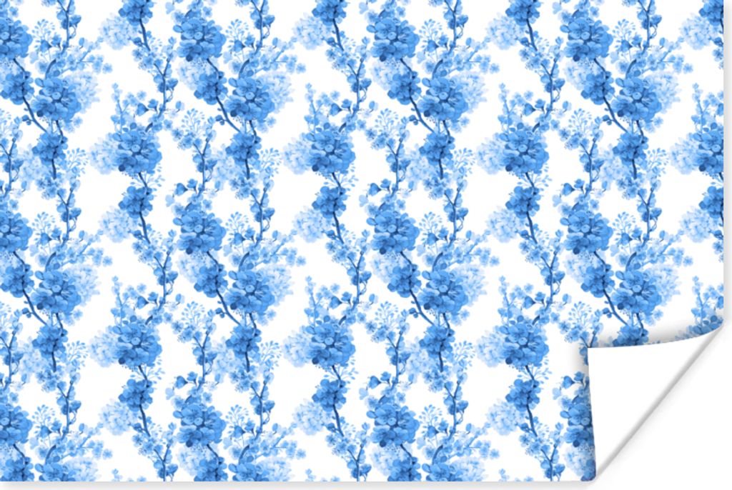 MuchoWow Poster Blumen - Blau - Hortensie 90x60 cm - Schlafzimmer