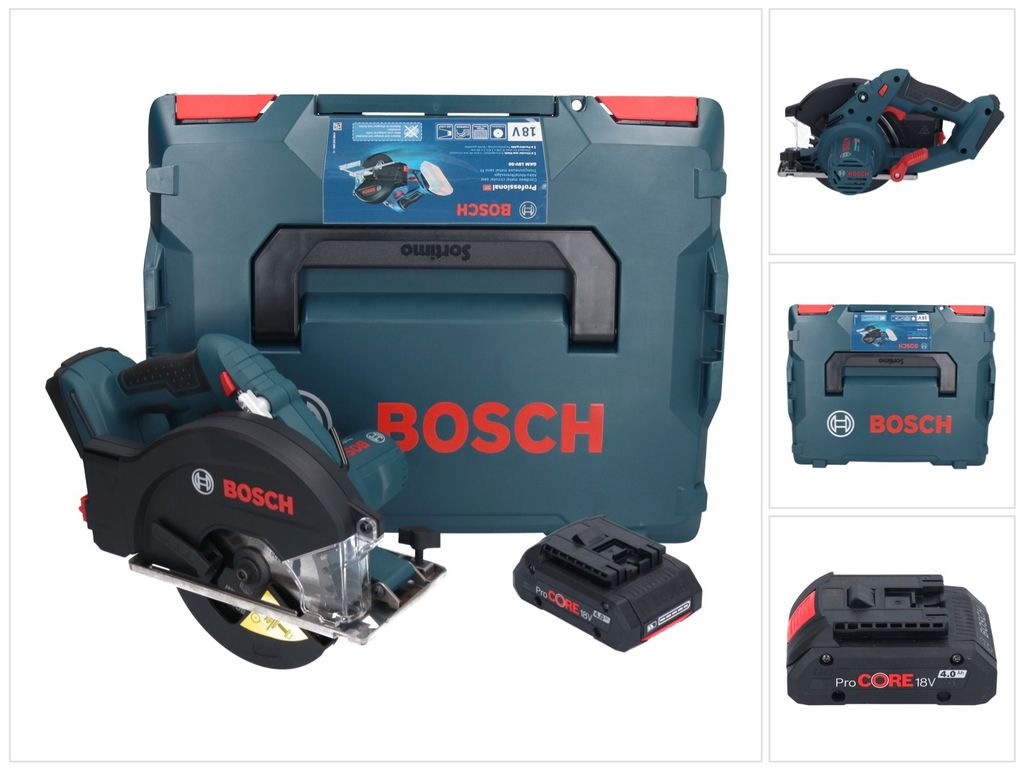 Bosch GKM 18V-50 Professional Akku Metall Handkreissäge 18 V 136 mm Brushless + 1x ProCORE Akku 4,0 Ah + L-Boxx - ohne Ladegerät