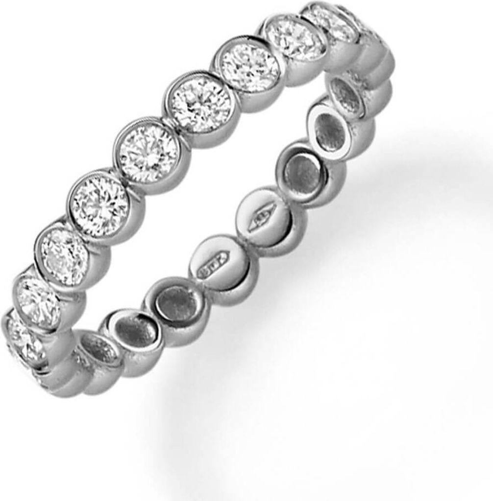 Halbmemory-Ring Damenring aus 585 Gold Weißgold mit 11 Diamanten 0.62ct TW-SI, Ringgröße:Innenumfang 56mm Ø17.8mm