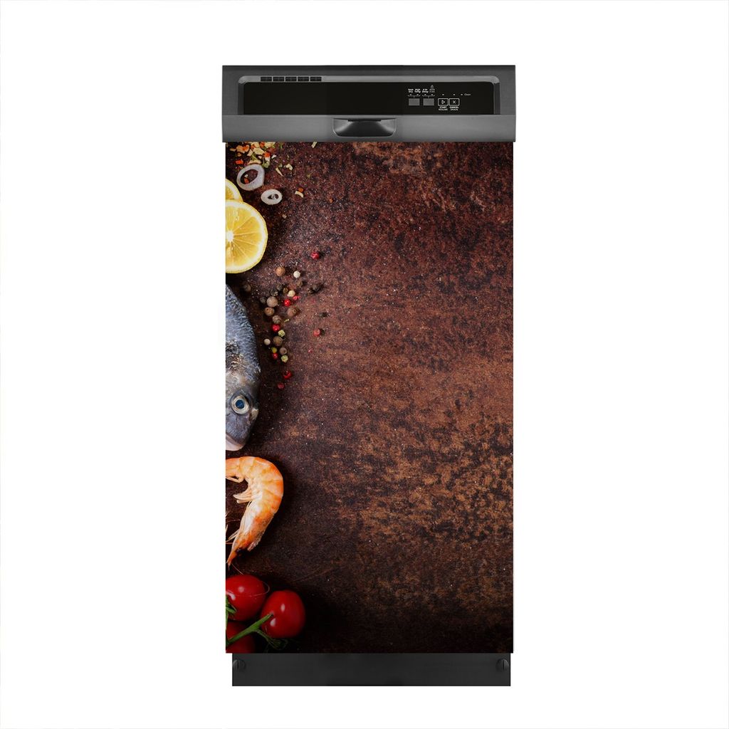 Magnete Dekorative 45x80 cm Küche Magnetmatte Spülmaschine - Fisch Shrimps mit Kräutern