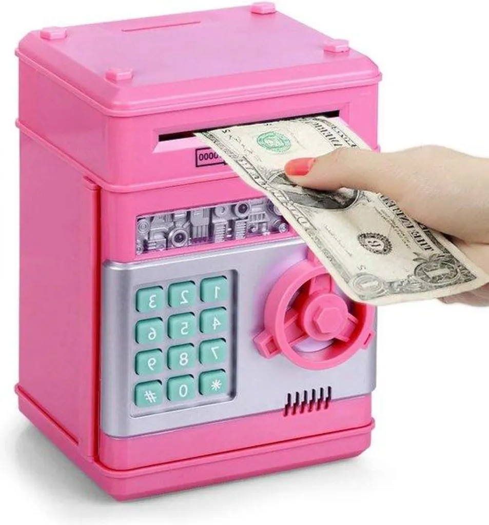 Tirelire Digitale Rose à Code Personnel avec Aspiration Automatique 19cm