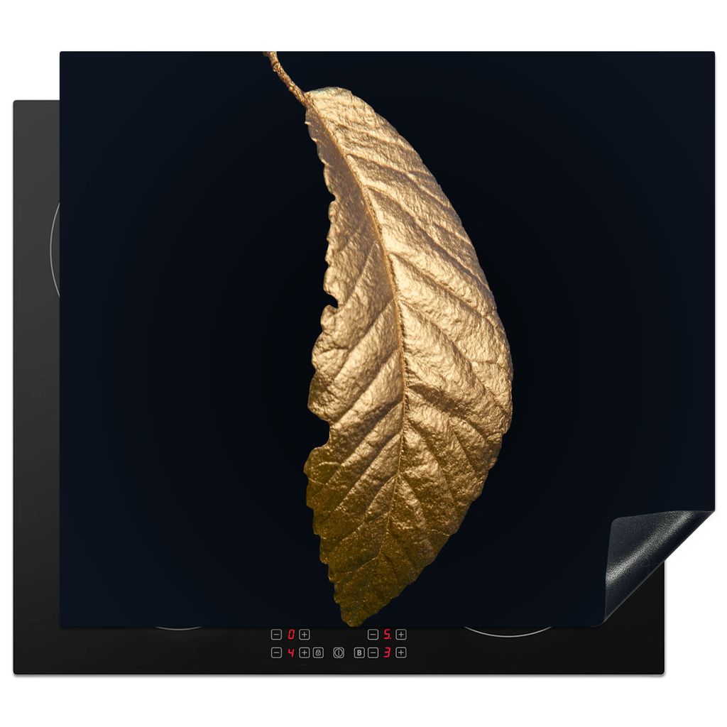 KitchenYeah Herdabdeckplatte Blätter - Luxus - Gold - Schwarz - Natur , 59x52cm, Küche Deko, Glaskeramikkochfeld Herdabdeckung, Abdeckplatte f...