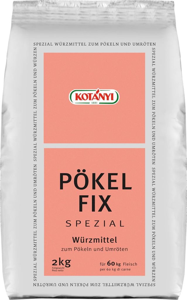 A product shot of a bag of Kotanyi Pökelfix seasoning.