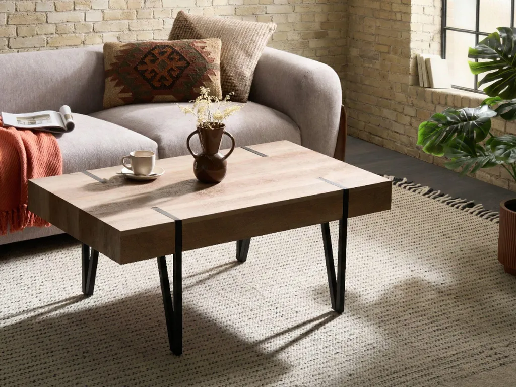 Table basse BELIANI en bois marron et métal noir MDF 60x110 cm rectangulaire - 4