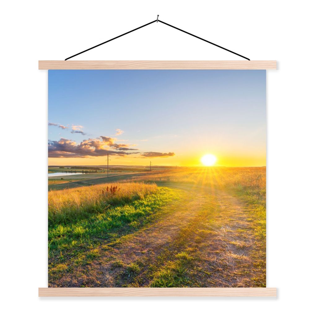 MuchoWow Textilposter Sonne - Natur - Landschaft 60x60 cm mit holzfarbenen Rahmen - Wanddekoration