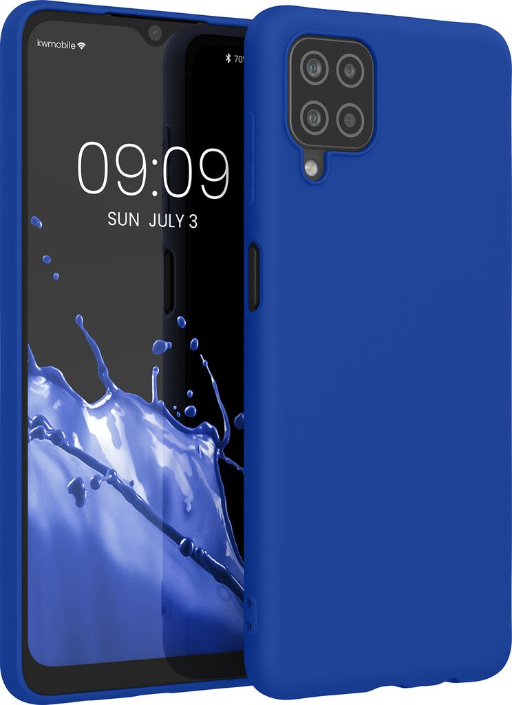 kwmobile Hülle kompatibel mit Samsung Galaxy A12 Hülle - weiches TPU Silikon Case - Cover geeignet für kabelloses Laden - Baltik Blau