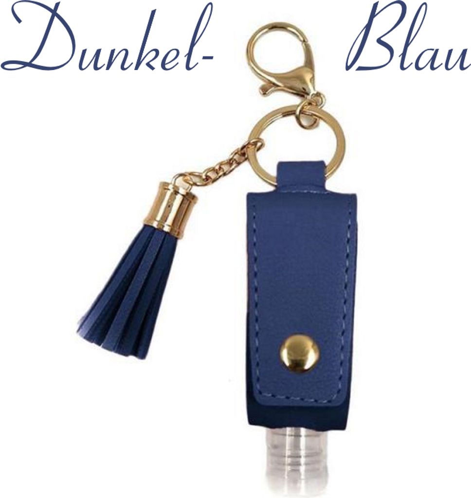 30ml Desinfektionsmittelspender Schlüsselanhänger in Dunkelblau, Desinfektionsanhänger mit Kunstleder Hülle, leere Handtaschen Reiseflasche