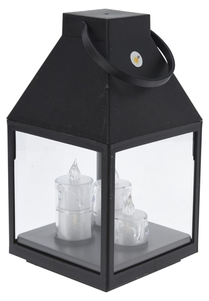 Lanterne noire avec 3 bougies LED 25 cm Image du produit 