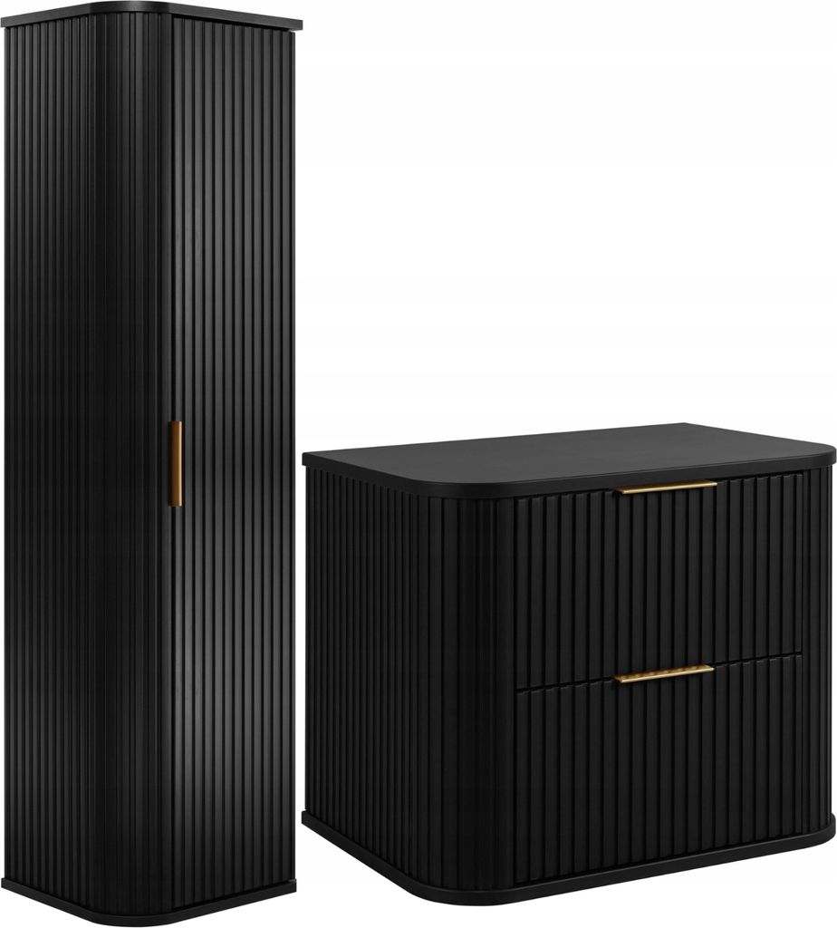 RODAN | Badmöbel Set - 60,4 cm - 2-teilig - Schwarz - Hochwertige MDF Fronten - Badezimmermöbel - Hochschrank - Waschbeckenunterschränke