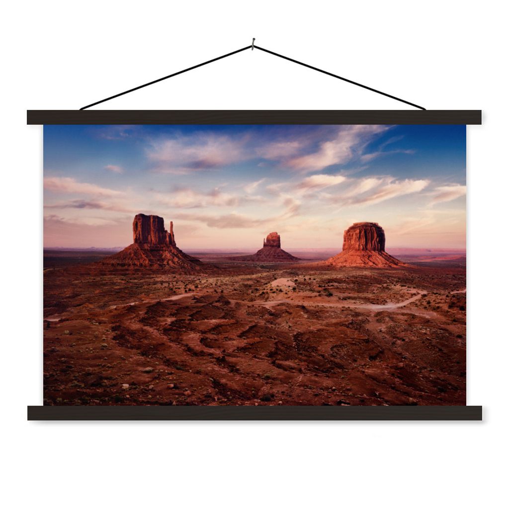 MuchoWow Textilposter Dämmerung über dem Monument Valley in Amerika 90x60 cm mit schwarzem Rahmen - Aufhängungssatz