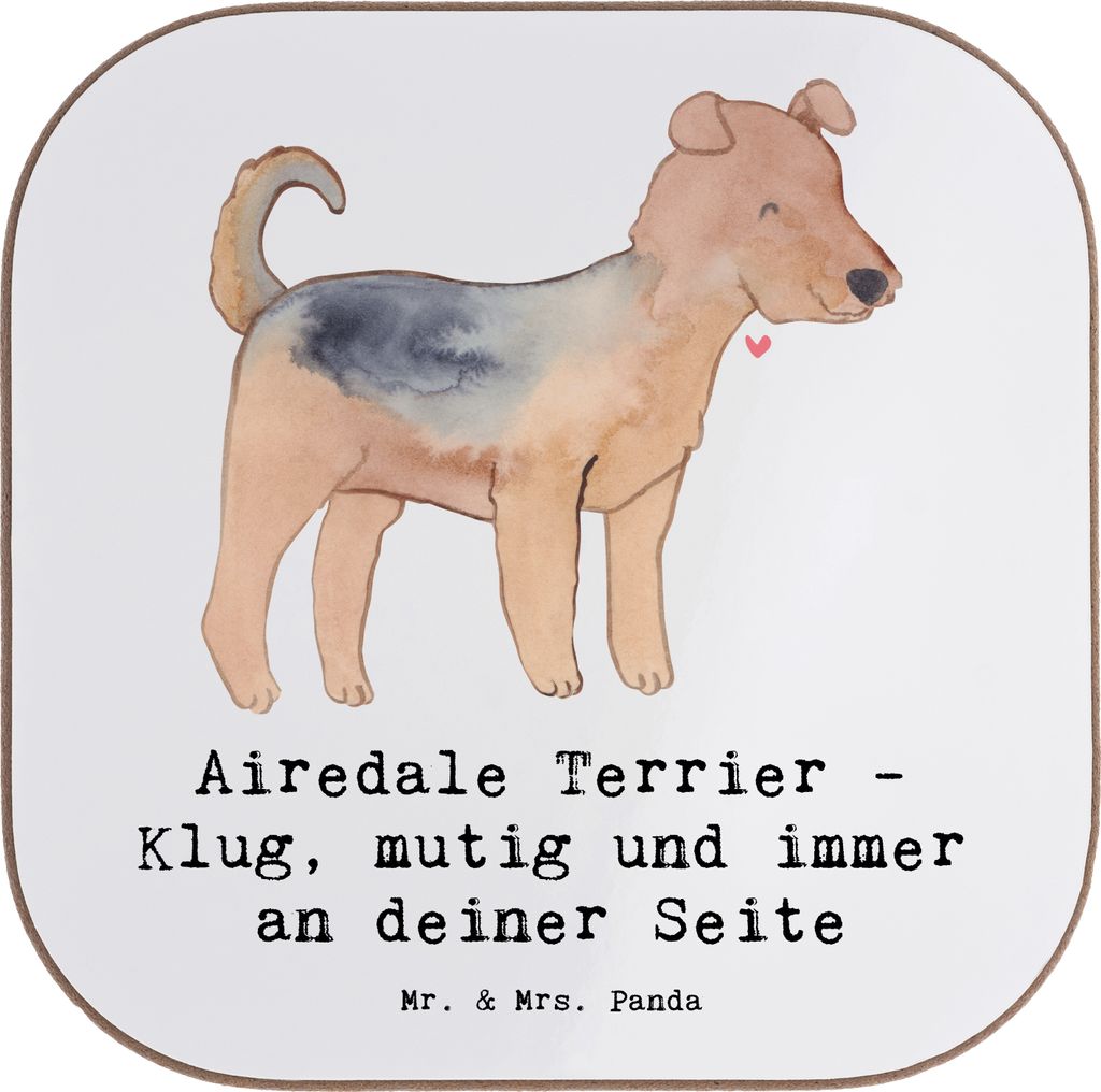 Mr. & Mrs. Panda Untersetzer für Gläser Airedale Terrier - Weiß - Geschenk, mutig, gläseruntersetzer, inspirierend, Hunderassen Charakter, Tisc...