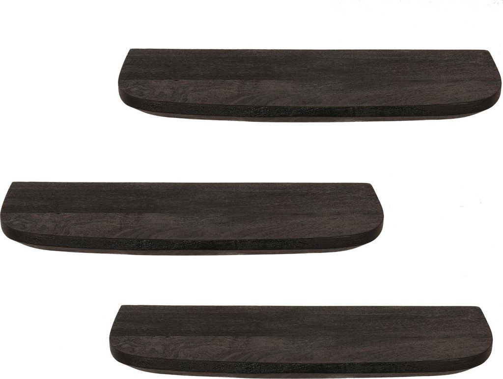 Wandregal Set Mesta Mangoholz Schwarz 3 teilig 60x20x15 cm, Masse:60 cm X 20 cm