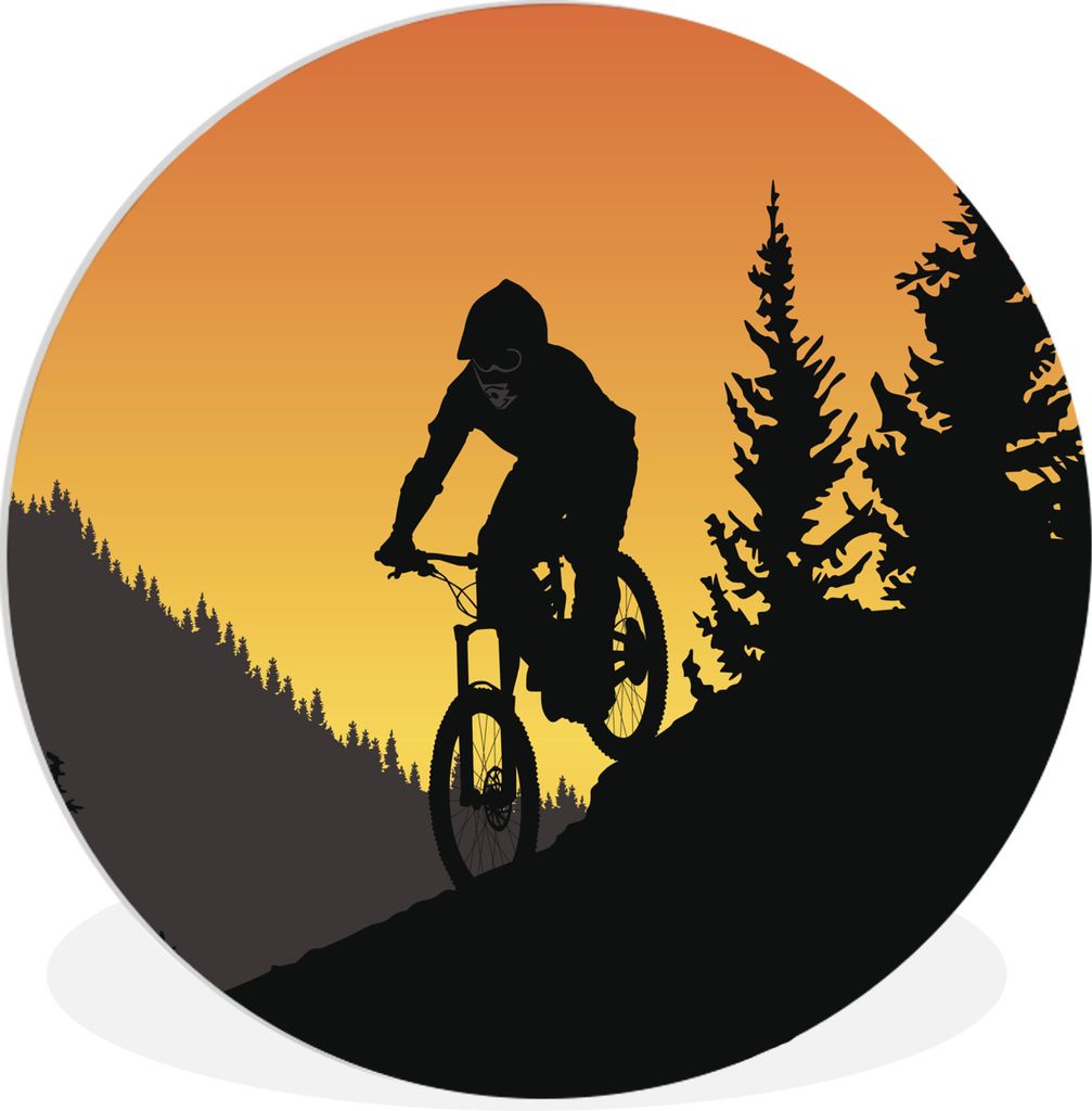 MuchoWow Rundes Wandbild - Runde Bilder Eine Illustration des Mountainbikens in der Dämmerung Ø 60 cm Kreis Wanddekoration Kunststoff - Wandkre...