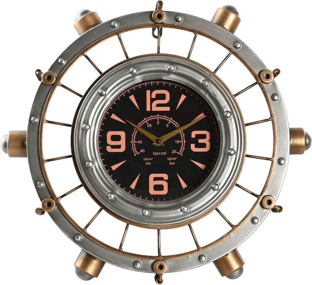 Grande Pendule Murale Vintage en Métal Doré et Argenté Home Esprit