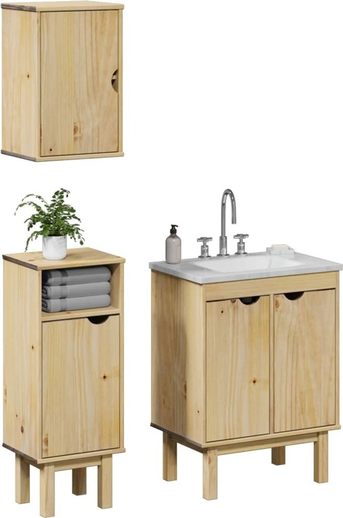Eleganter Möbel 3-tlg. Badmöbel-Set OTTA Massivholz Kiefer - Badezimmerschränke 7397941