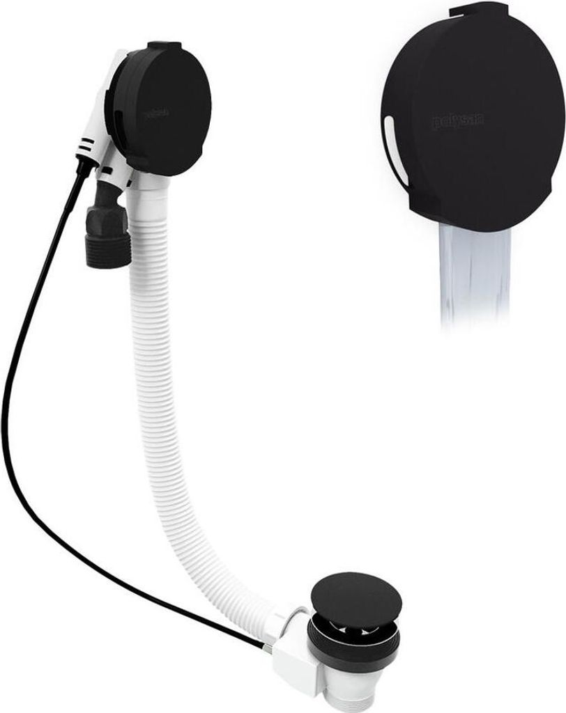 Ablaufgarnitur mit Einlauf, Schwarz matt, Länge 600mm, Stopfen 72mm