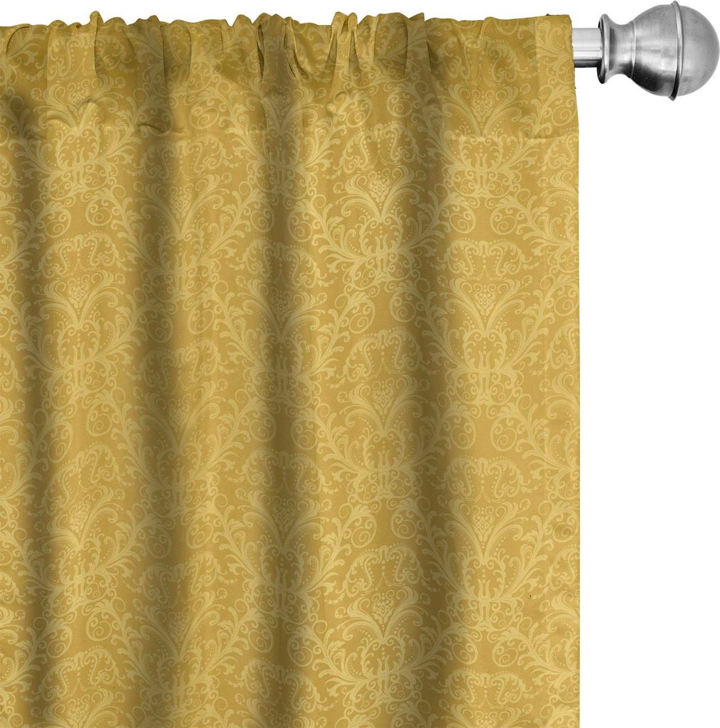 ABAKUHAUS Gelbes Damast Vorhänge, Gardinen, Romantischer Vintager Druck des stilisierten Betriebs blüht Hintergrund, 2 Stück 75 x 175 cm, Erde G...