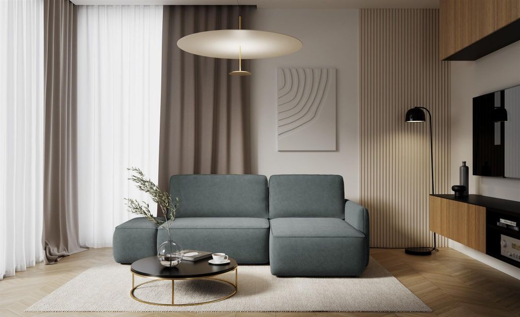 Ecksofa mit Schlaffunktion Sofa LUKA in Stoff Cremona Dunkelgrau Ottomane Rechts