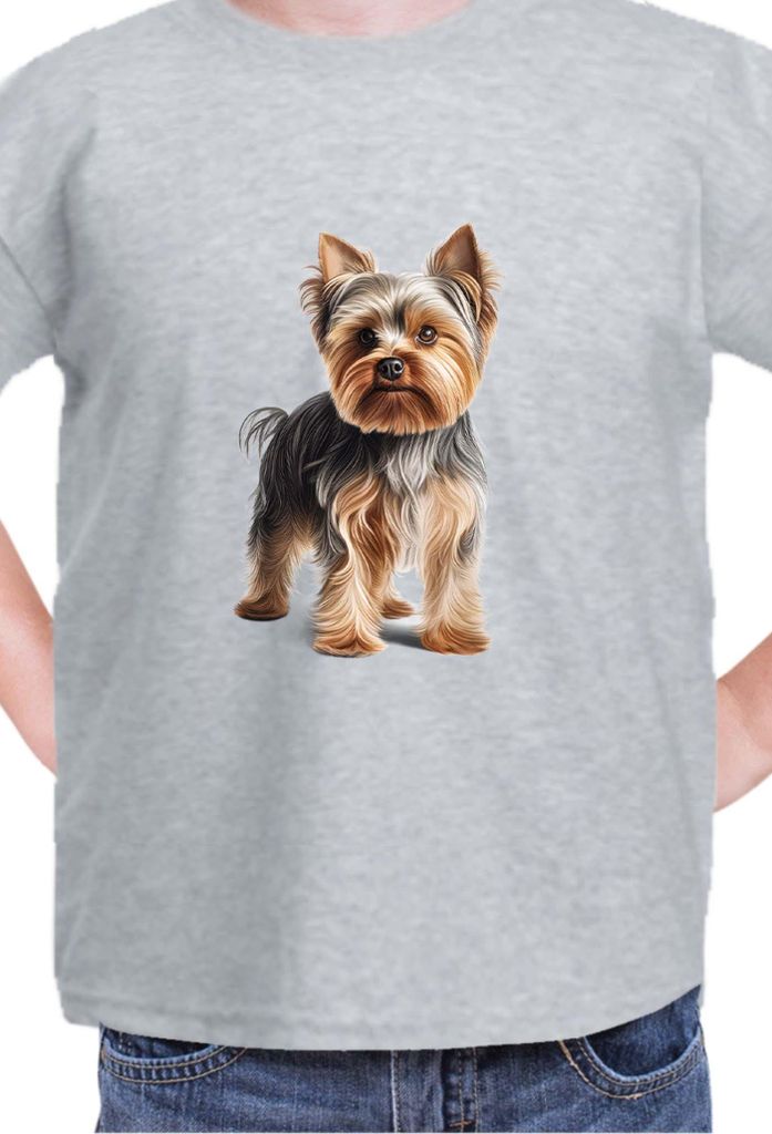 Kinder T-Shirt Dogs Breeds Yorkshire Terrier Dog Breed 005, 3-4 Jahr - 104 / Grau