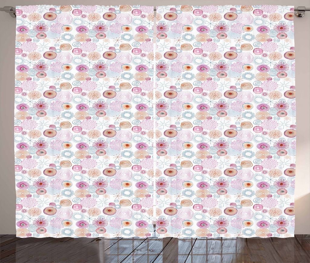 ABAKUHAUS Retro Rustikaler Gardine, Dahlia Blütenblätter, Schlafzimmer Kräuselband Vorhang mit Schlaufen und Haken, 280 x 175 cm, Mehrfarbig