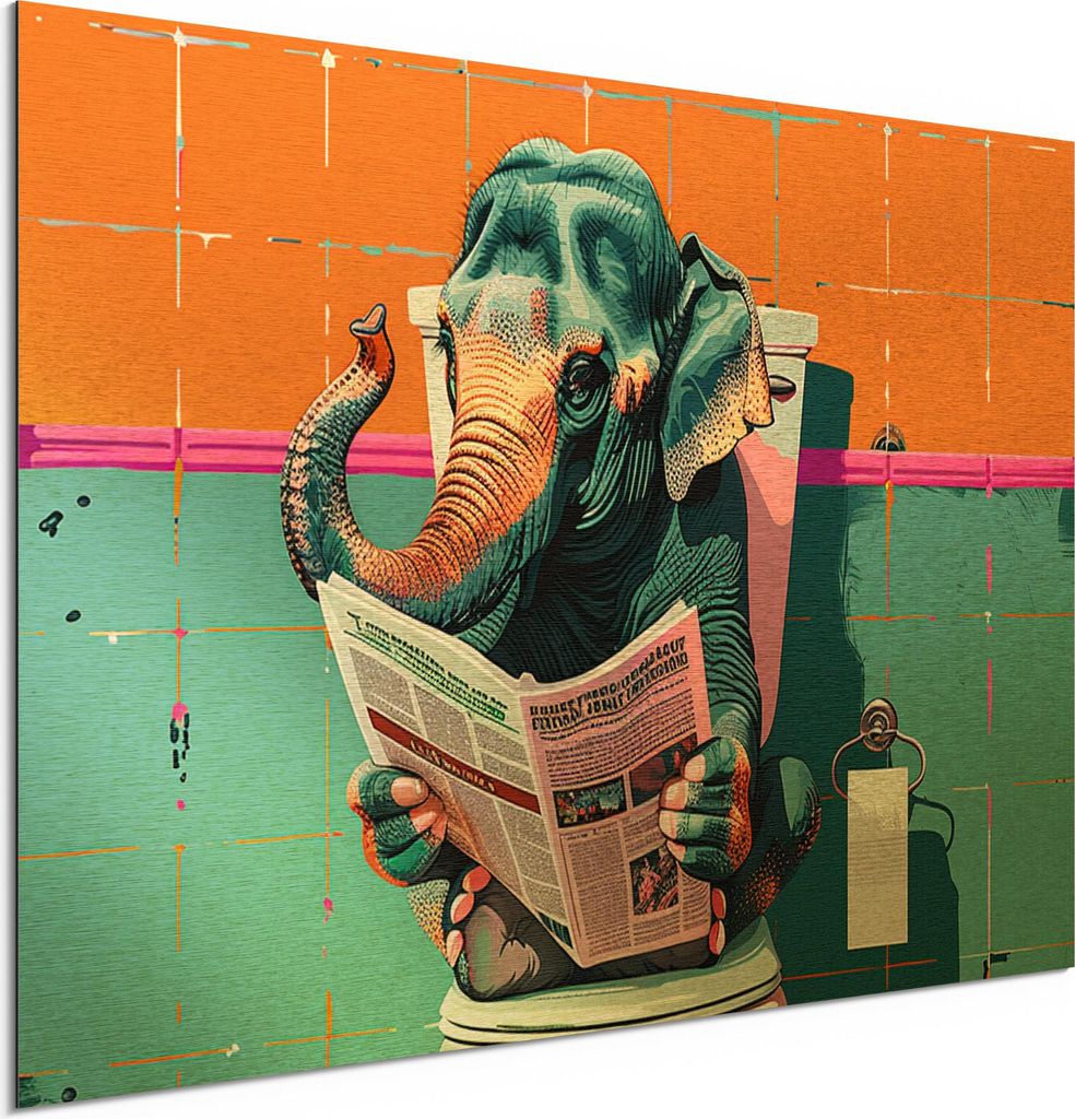 DEQORI Alu-Dibond Bild Gold 60x40 cm 'Elefant macht Druck' Wandbild Metall dünn Design