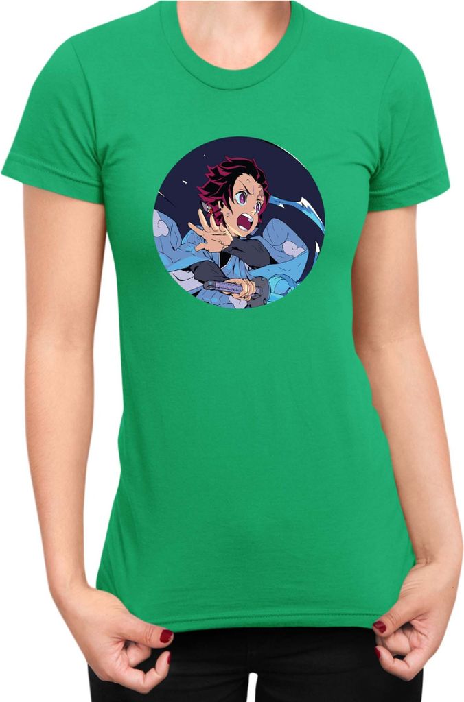 Damen T-Shirt Demon Anime Slayer Kimetsu No Yaiba Tanjiro Kamado 002, Lady L / Grün
