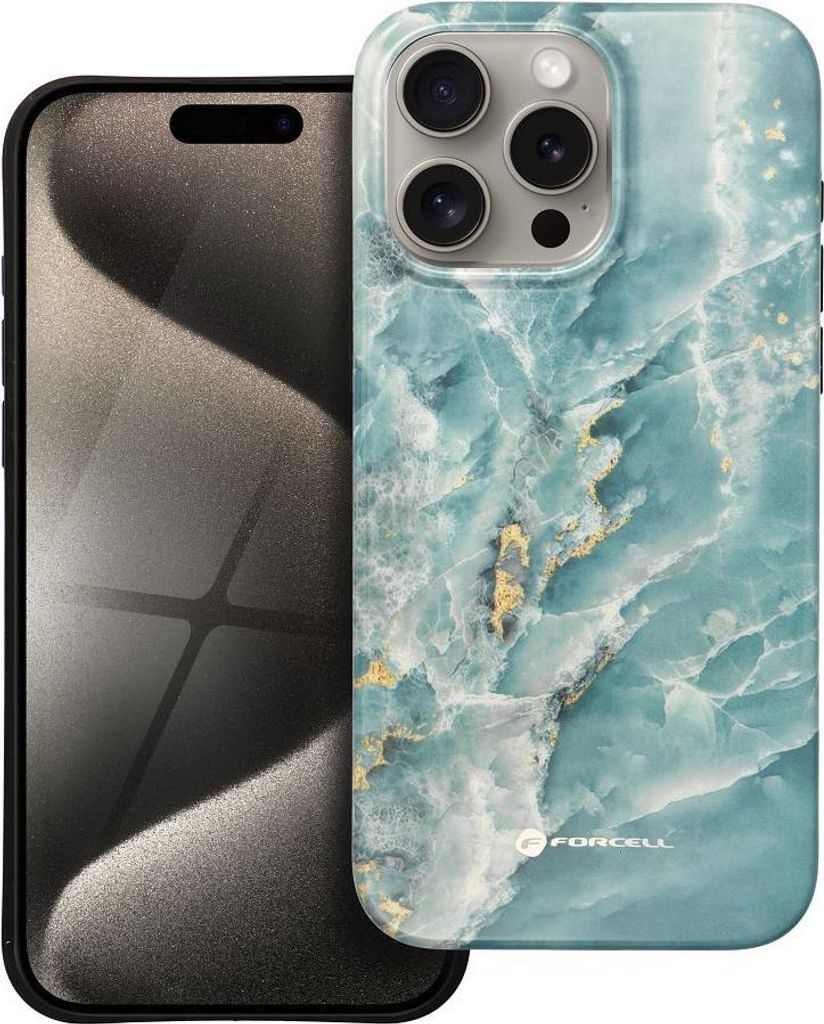 FORCELL F-PROTECT Mirage, Military Drop-Tested case kompatibel mit MagSafe passend für IPHONE 15 PRO MAX green marble