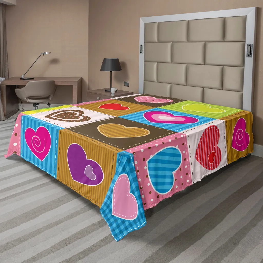 Drap Plat Anti-Plis et Respirant Motifs Cœurs pour Lit Double 275x260