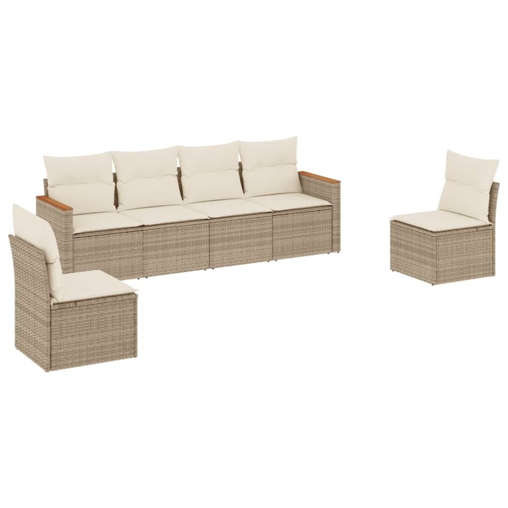 vidaXL 6-tlg. Garten-Sofagarnitur mit Kissen Beige Poly Rattan