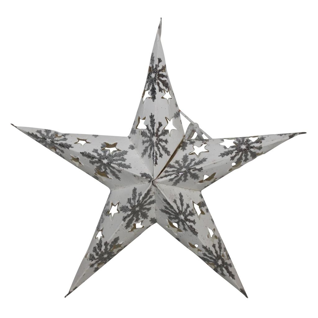 Papierstern 'Blaze' – 5-zackig, Weiß/silber, Ca. 60 Cm Ø, Ohne Kabel, Für Festliche Deko