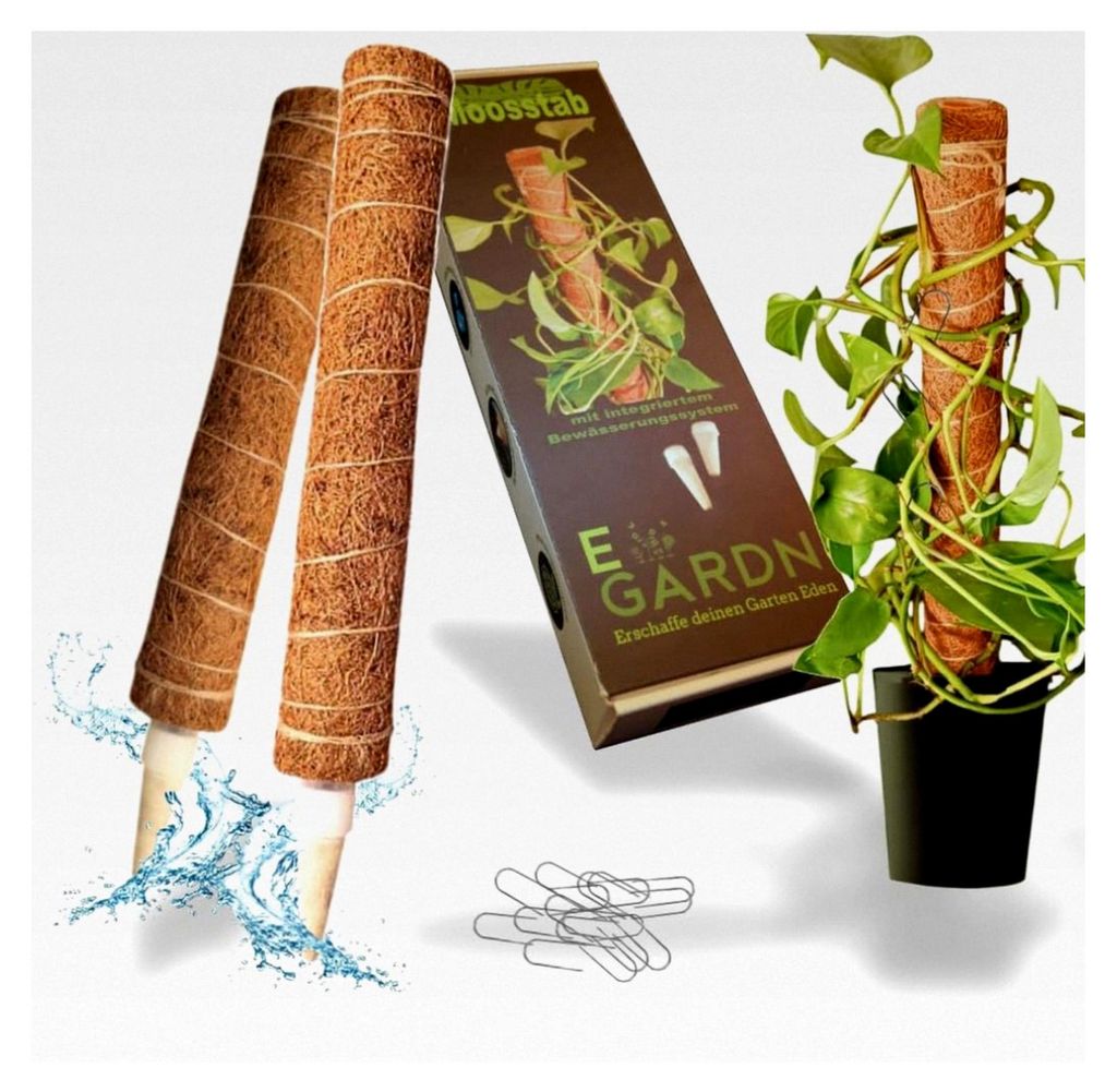 Moosstab mit Bewässerung – Kokosstab & Rankhilfe für Monstera, Efeutute & Kletterpflanzen, automatisches Bewässerungssystem, 2er-Set inkl. Ede...