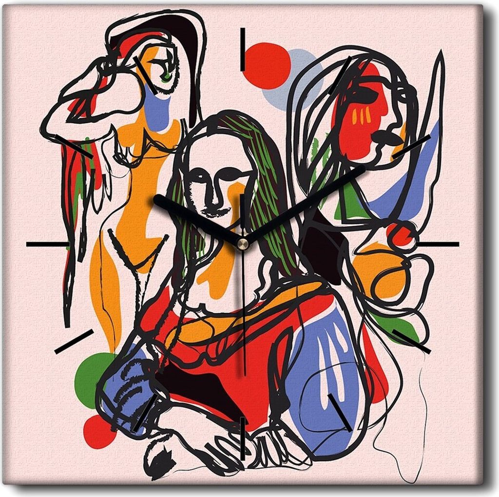 Coloray Uhr auf Leinwand 30x30 cm Wand Uhr Dekoration Wohnzimmer Segeltuch schwarze Hände -Picasso-Art-Art.
