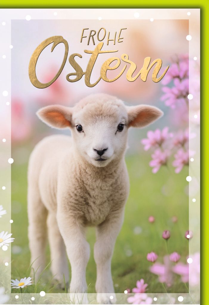 Ostern Grußkarte mit Umschlag Lamm auf Wiese Frohe Ostern