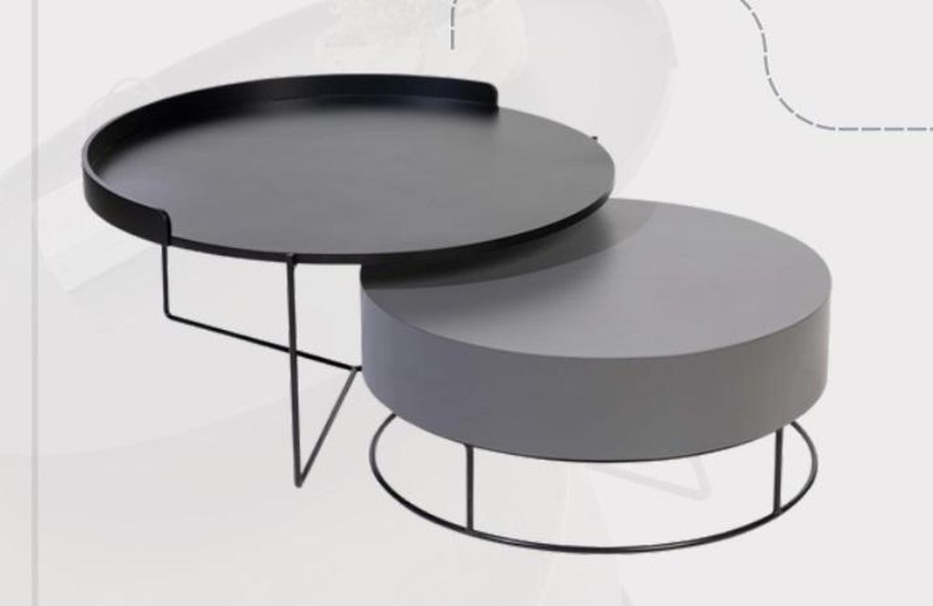 Schwarz-Grauer Couchtisch Set Wohnzimmer Rundtische Kaffeetische 2tlg