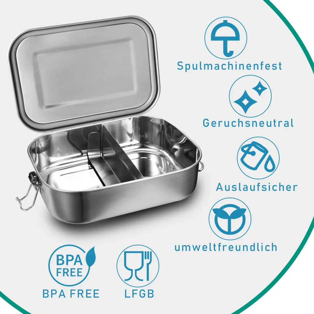 Set Lunch Box Jiubiaz Acciaio Inox 800+1200ml | Schiscetta Senza BPA - 5