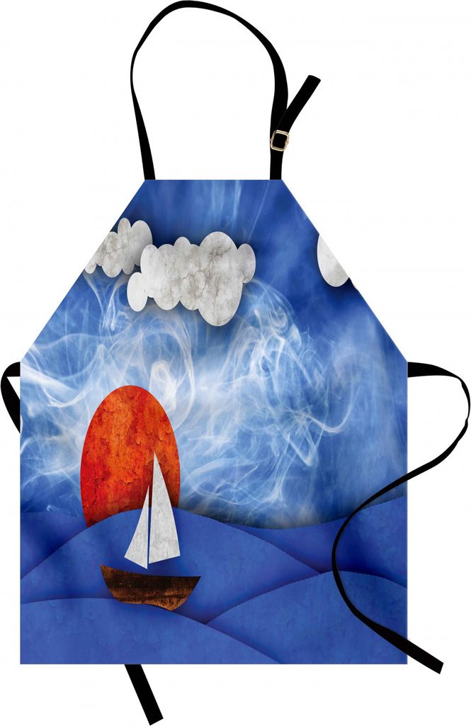 ABAKUHAUS Nautisch Kochschürze, Segelschiff mit Sonne und Wolken im Nebel wässern mit wellenartig bewegter Grafik, Farbfest Höhenverstellbar Was...