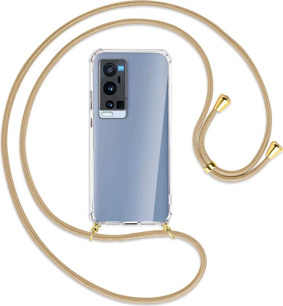 Handykette Backcover-Schutzhülle mit Band (Metall goldfarben) für vivo X60 Pro Plus 5G - caramel