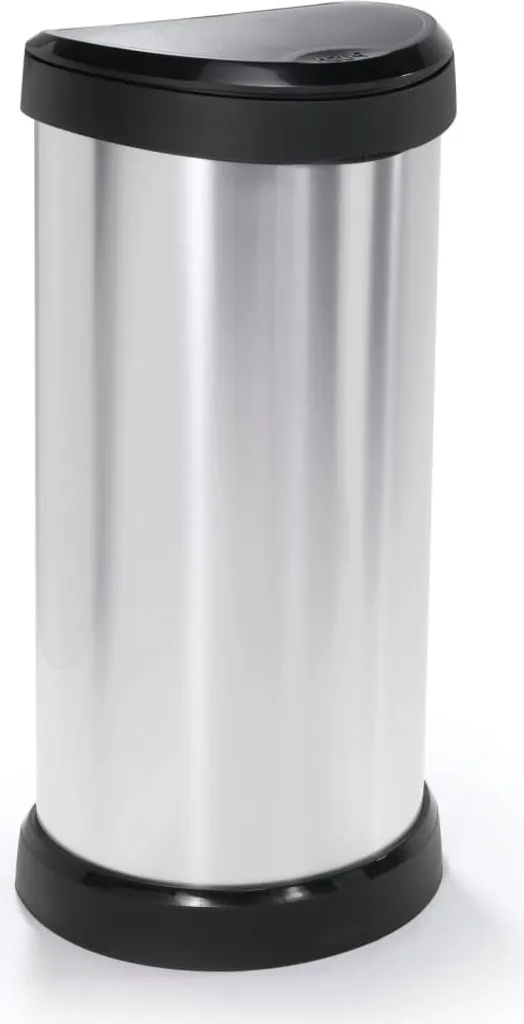 Grande Poubelle 40L pour Cuisine Moderne - Curver Deco Bin Argent/Noir
