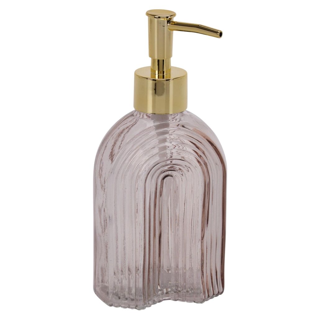 Seifenspender Retro beige gold Glas Pumpkopf Flüssigseifenspender