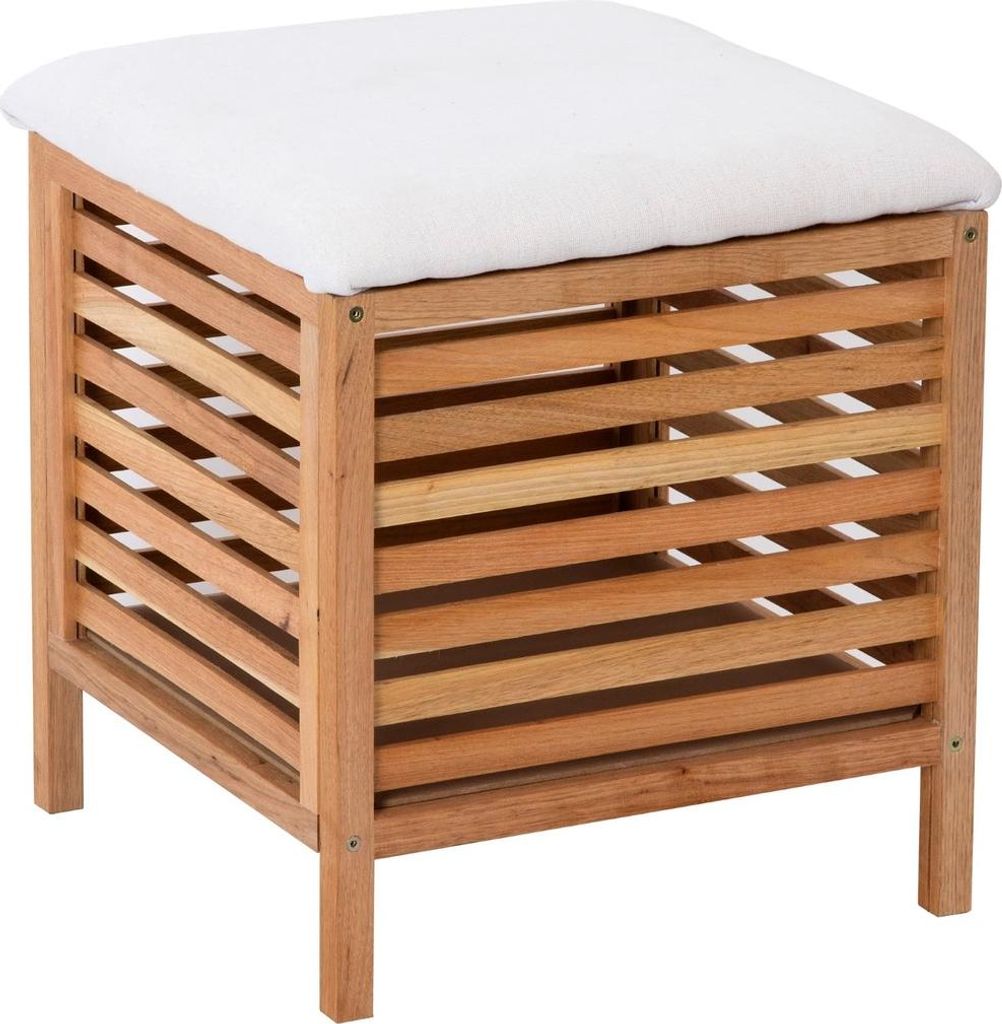 Naturel Home Holz Hocker mit Stauraum 45 x 50 x 45 cm gepolstert, Walnussbraun