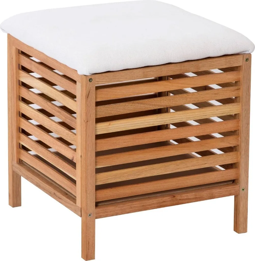 Tabouret en bois avec rangement Naturel Home - Pouf rembourré noyer