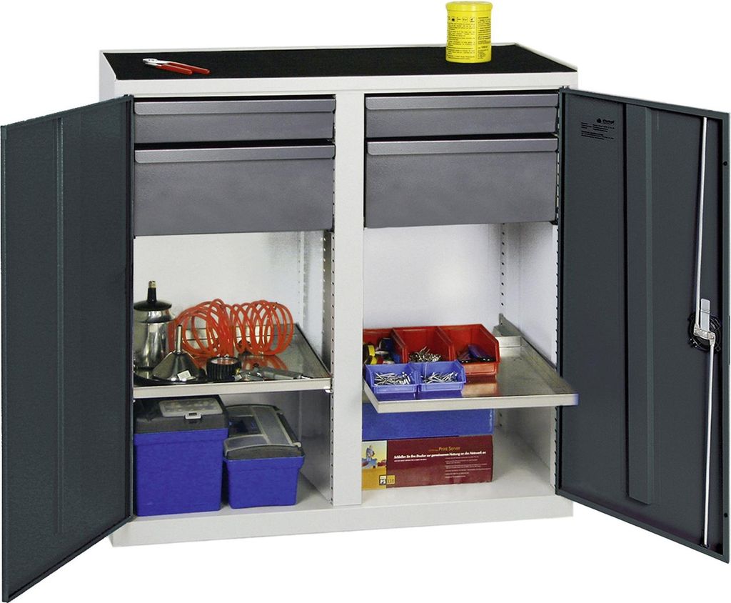 Stumpf Werkzeug- und Materialschrank Serie 3000 lichtgrau / anthrazitgrau + 2 Schubladen 100 mm + 2 Schubladen 200 mm + 2 Auszugsböden - 3002371
