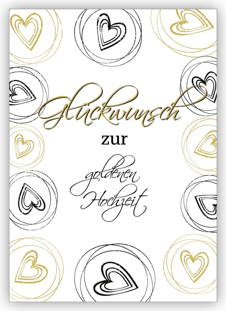 Elegante Glückwunschkarte mit Herzen zur goldenen Hochzeit: Glückwunsch zur goldenen Hochzeit