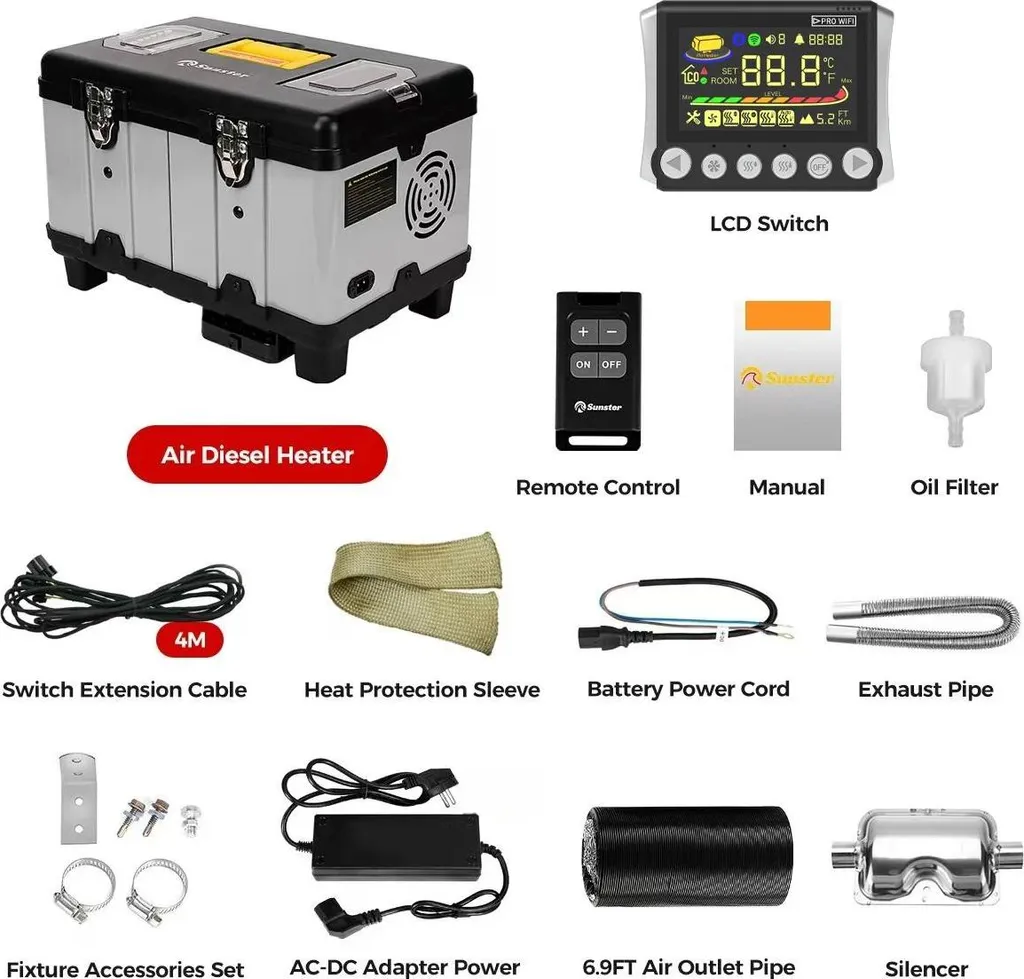 Chauffage de parking diesel pour Voiture et Garage 8kW Multivolt 12V 24V