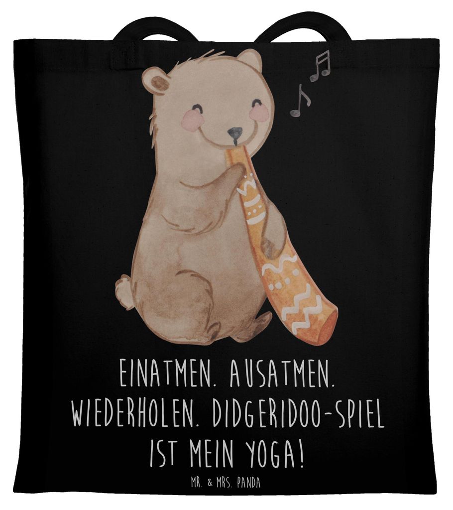Mr. & Mrs. Panda Tote Bag Didgeridoo Yoga - Schwarz - Geschenk, traditionell, Laptoptasche, Shopping Tasche, Kultur, tief, Musikinstrument, Musik, ...