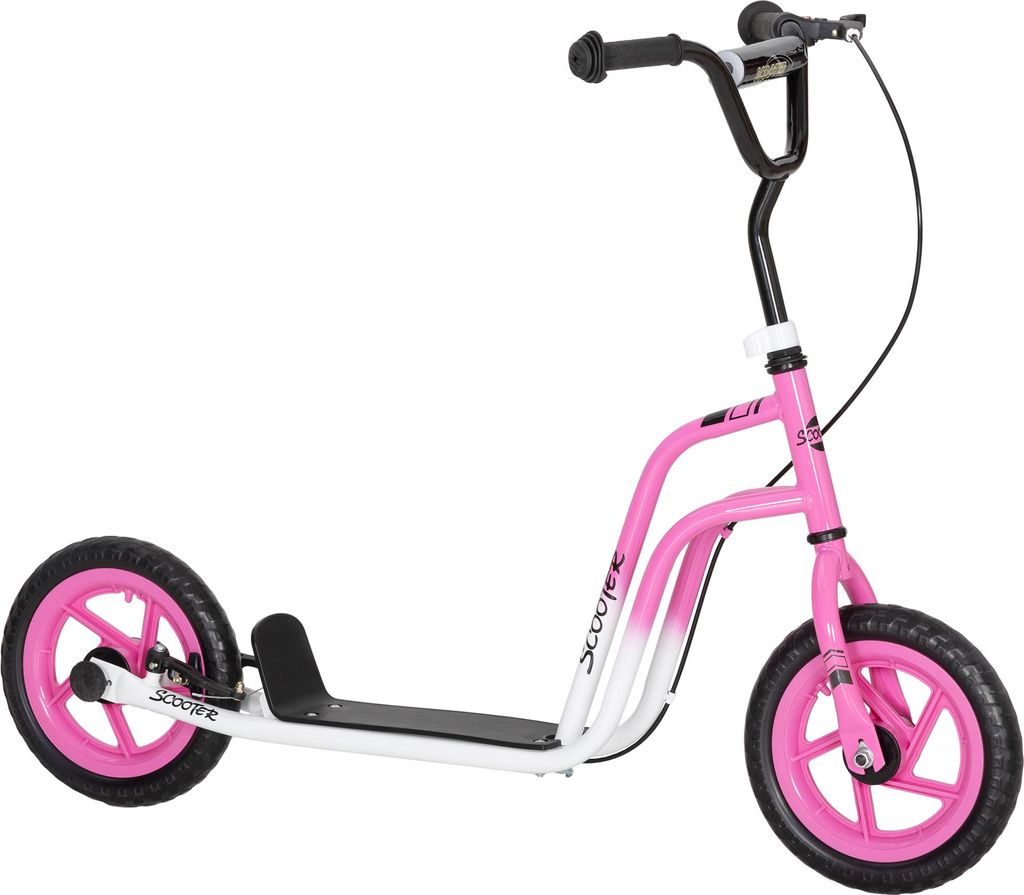 Kinderroller mit verstellbarem Lenker, große Räder, Parkständer, Handbremse, für Kinder im Alter von 5-12 Jahren, Rosa